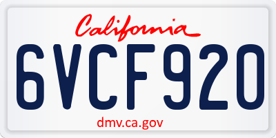 CA license plate 6VCF920