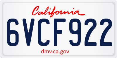 CA license plate 6VCF922