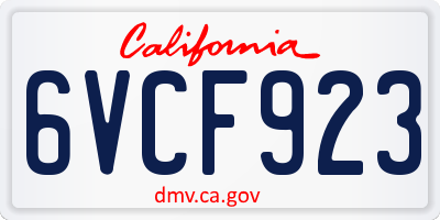 CA license plate 6VCF923