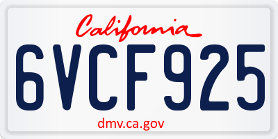 CA license plate 6VCF925