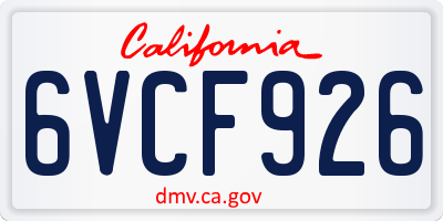 CA license plate 6VCF926