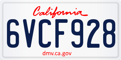 CA license plate 6VCF928