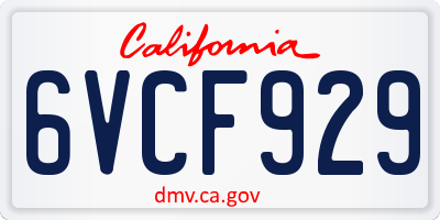 CA license plate 6VCF929