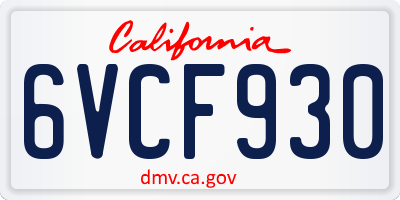 CA license plate 6VCF930