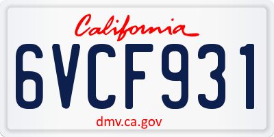 CA license plate 6VCF931