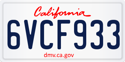 CA license plate 6VCF933