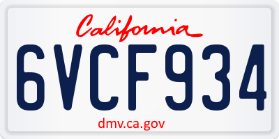 CA license plate 6VCF934