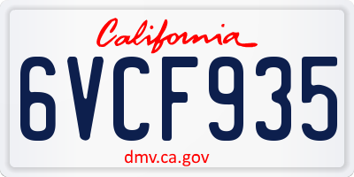 CA license plate 6VCF935