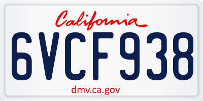 CA license plate 6VCF938
