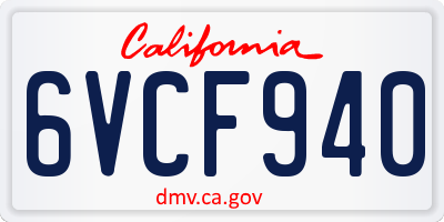 CA license plate 6VCF940