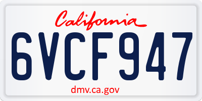 CA license plate 6VCF947