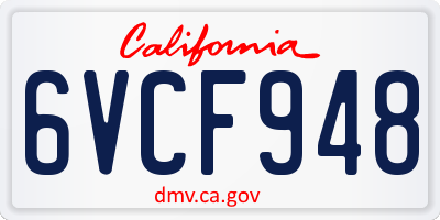 CA license plate 6VCF948