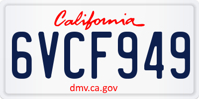 CA license plate 6VCF949