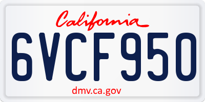 CA license plate 6VCF950