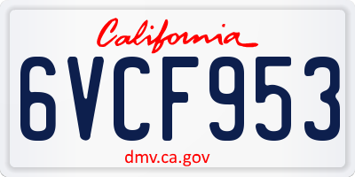 CA license plate 6VCF953