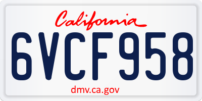 CA license plate 6VCF958