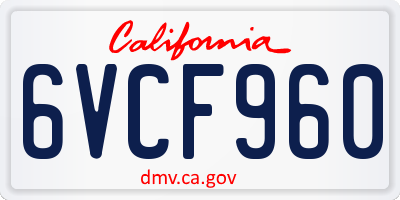CA license plate 6VCF960