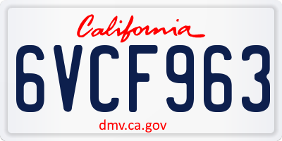 CA license plate 6VCF963