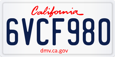 CA license plate 6VCF980