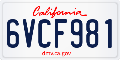 CA license plate 6VCF981