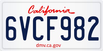 CA license plate 6VCF982