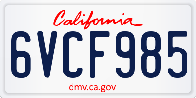 CA license plate 6VCF985