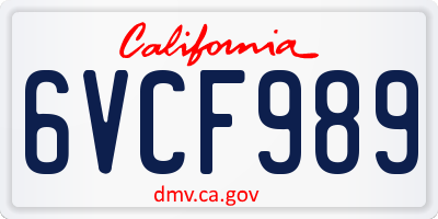CA license plate 6VCF989