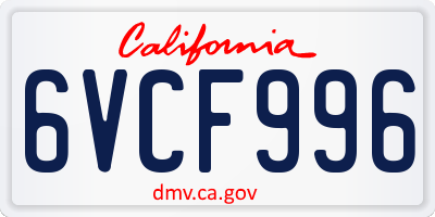 CA license plate 6VCF996