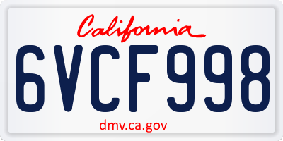 CA license plate 6VCF998