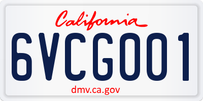 CA license plate 6VCG001