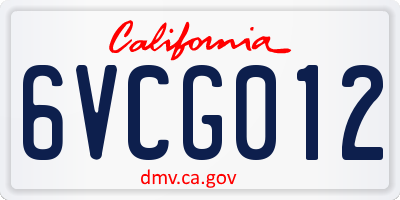 CA license plate 6VCG012