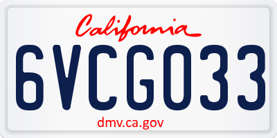 CA license plate 6VCG033