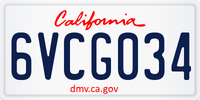 CA license plate 6VCG034