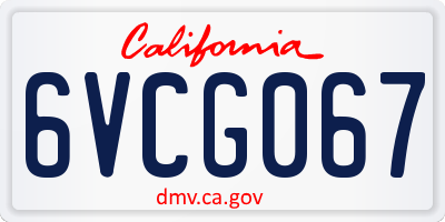 CA license plate 6VCG067