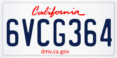 CA license plate 6VCG364