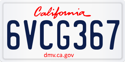 CA license plate 6VCG367