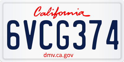 CA license plate 6VCG374