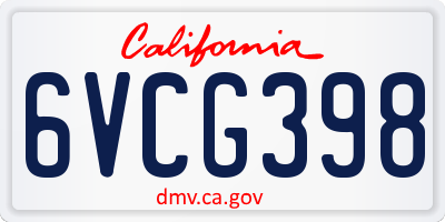 CA license plate 6VCG398