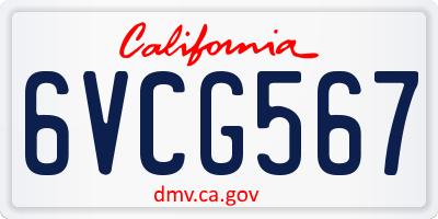 CA license plate 6VCG567