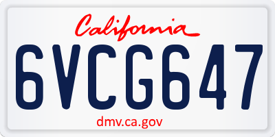 CA license plate 6VCG647