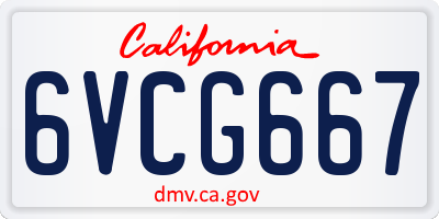 CA license plate 6VCG667