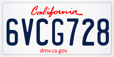CA license plate 6VCG728