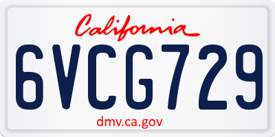 CA license plate 6VCG729