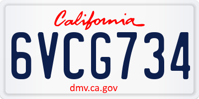 CA license plate 6VCG734