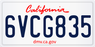 CA license plate 6VCG835
