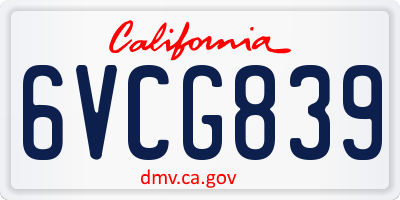 CA license plate 6VCG839