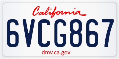CA license plate 6VCG867