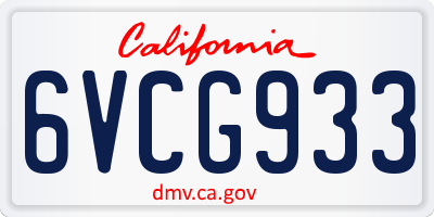 CA license plate 6VCG933