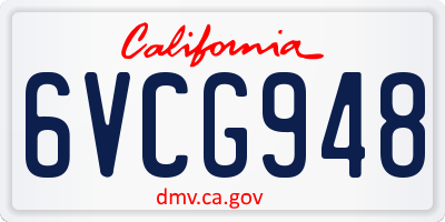 CA license plate 6VCG948