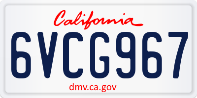 CA license plate 6VCG967